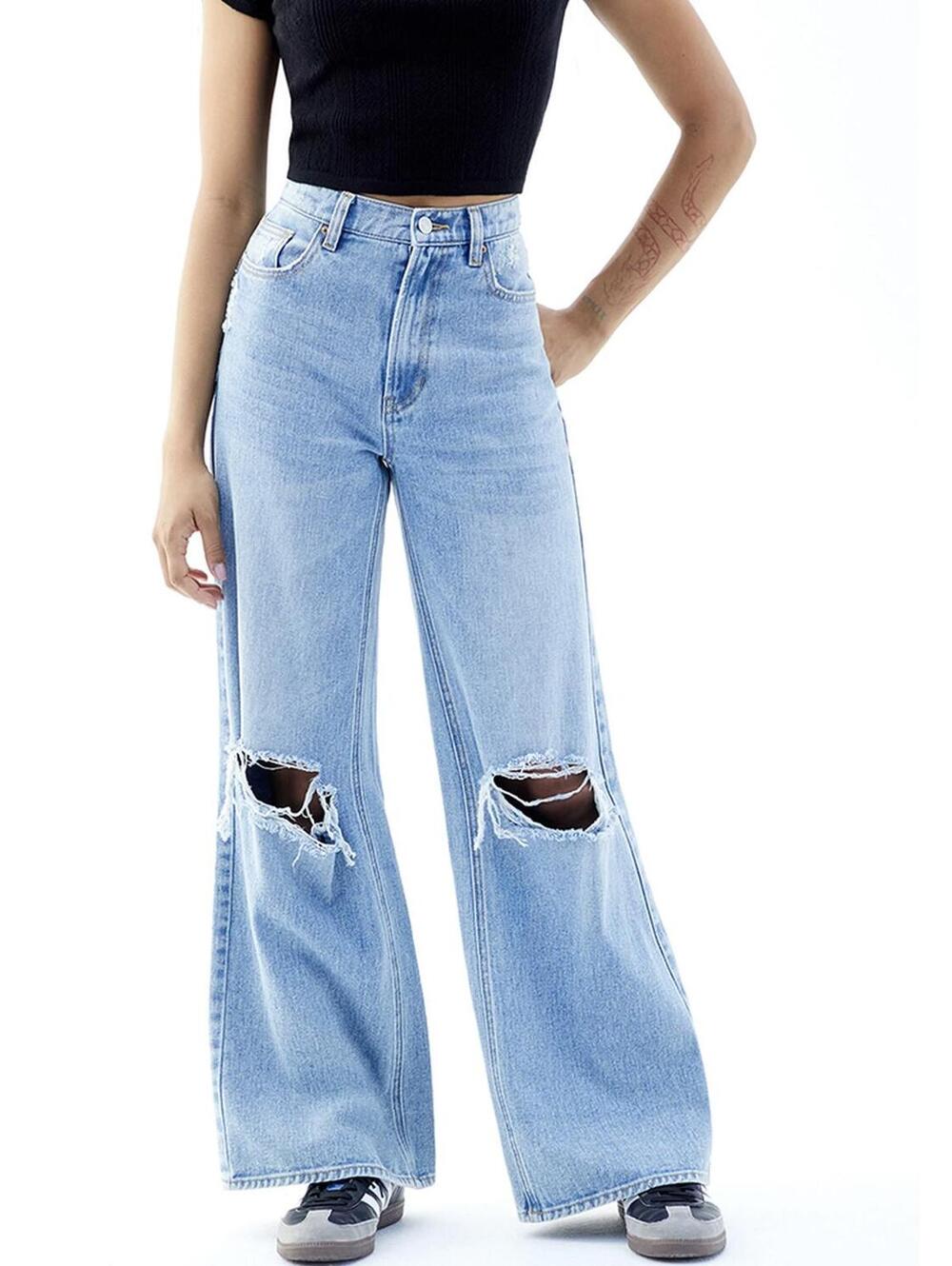 Pacsun Nora Cropped Wide Leg Jeans Ripped Daniella Light Indigo NWT Size 27